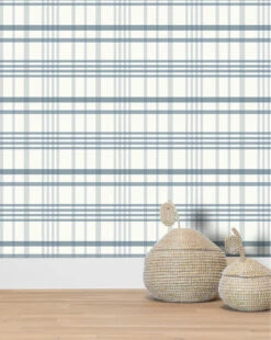 Rigby Plaid Print Wallpaper -Bloomingville Shop KidsWallpaper 60 Rugby Plaid Light Blue R1