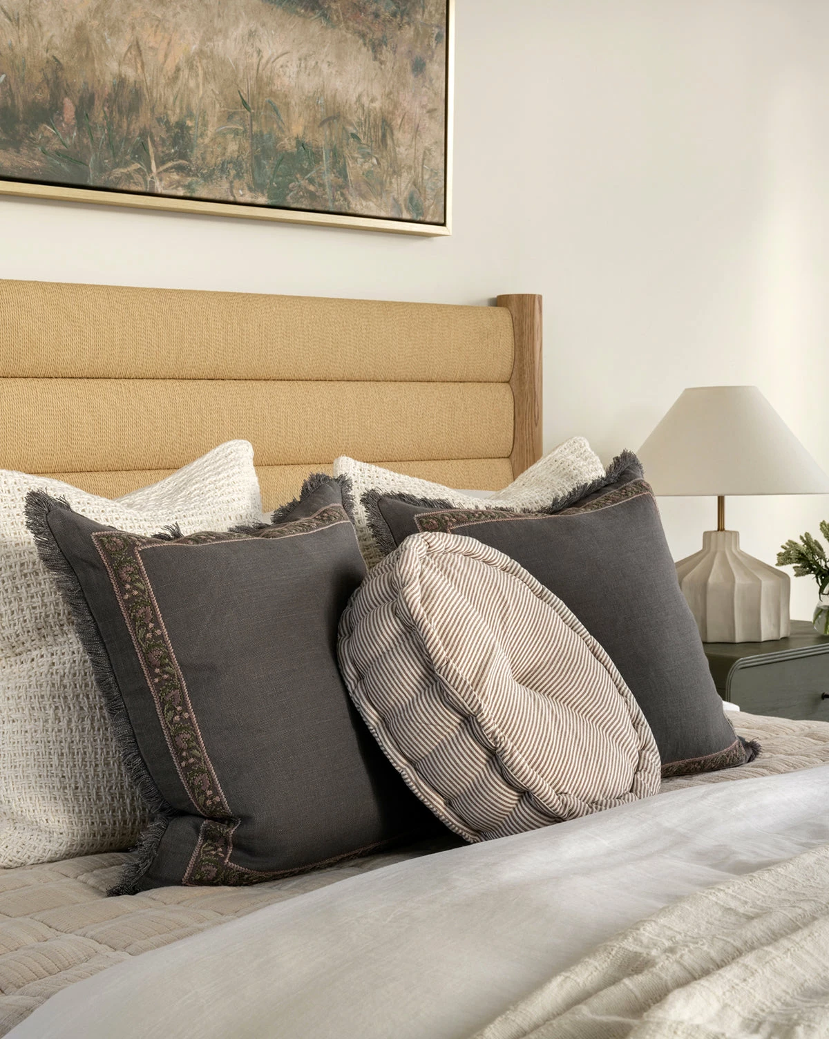 Round Neutral Striped Pillow Cushion 4 Round Neutral Striped Pillow Cushion - Image 2