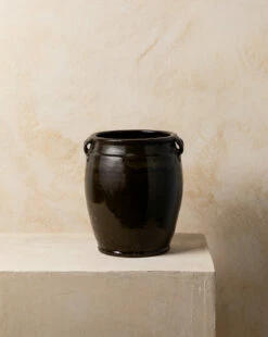 Vintage Black Dual Handled Jar