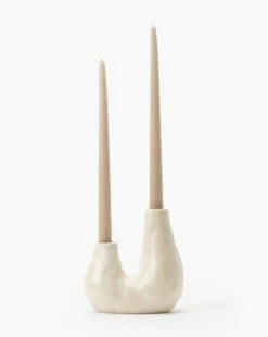 White Ceramic Duo Candle Holder -Bloomingville Shop WhiteCeramicDuoCandleHolder MDCR2397 WHT OS D2